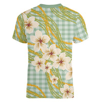 Liko Kukui Hawai'i Palaka Plumeria Women V-Neck T-Shirt Puakenikeni and Maile Lei LT9 - Polynesian Pride