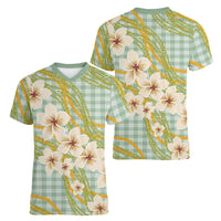 Liko Kukui Hawai'i Palaka Plumeria Women V-Neck T-Shirt Puakenikeni and Maile Lei LT9 - Polynesian Pride