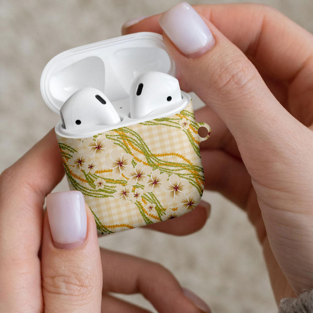 Melemele Ahiahia Hawai'i Palaka Plumeria AirPods Case Puakenikeni and Maile Lei