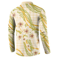 Melemele Ahiahia Hawai'i Palaka Plumeria Button Sweatshirt Puakenikeni and Maile Lei