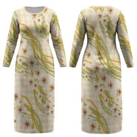Melemele Ahiahia Hawai'i Palaka Plumeria Couples Matching Long Sleeve Bodycon Dress and Hawaiian Shirt Puakenikeni and Maile Lei LT9 - Polynesian Pride