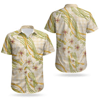 Melemele Ahiahia Hawai'i Palaka Plumeria Couples Matching Tank Maxi Dress and Hawaiian Shirt Puakenikeni and Maile Lei LT9 - Polynesian Pride