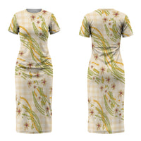 Melemele Ahiahia Hawai'i Palaka Plumeria Family Matching Short Sleeve Bodycon Dress and Hawaiian Shirt Puakenikeni and Maile Lei