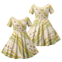 Melemele Ahiahia Hawai'i Palaka Plumeria Family Matching Summer Maxi Dress and Hawaiian Shirt Puakenikeni and Maile Lei
