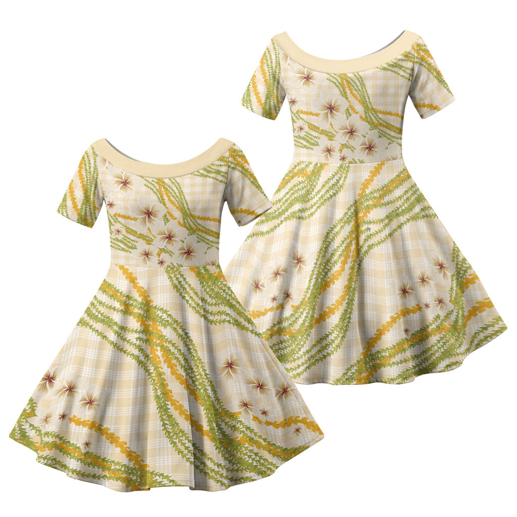Melemele Ahiahia Hawai'i Palaka Plumeria Family Matching Tank Maxi Dress and Hawaiian Shirt Puakenikeni and Maile Lei LT9 Daughter's Dress Pastel Yellow - Polynesian Pride