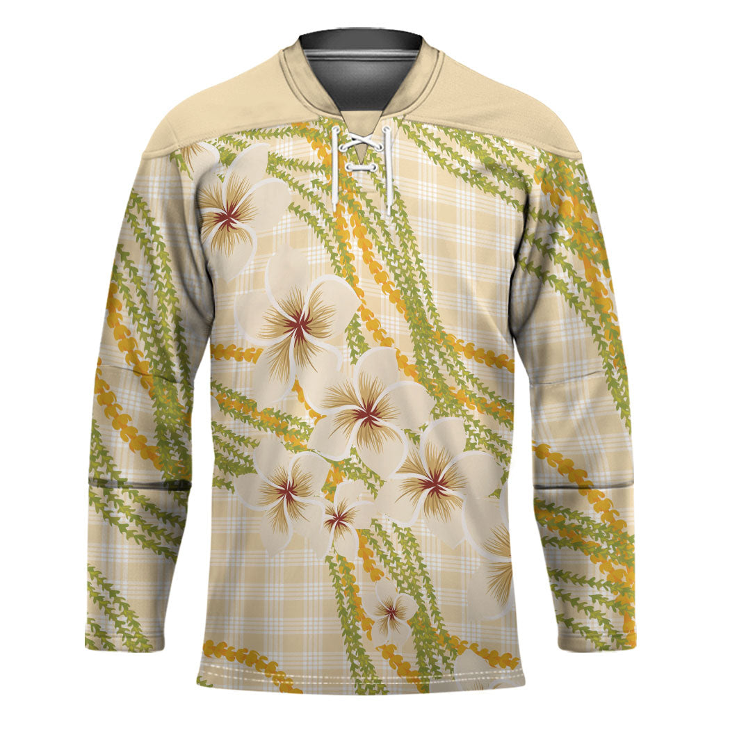 Melemele Ahiahia Hawai'i Palaka Plumeria Hockey Jersey Puakenikeni and Maile Lei