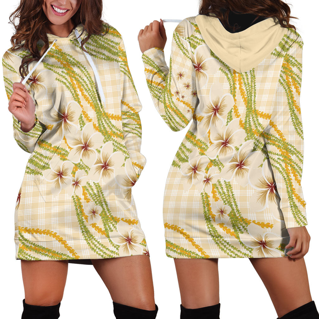 Melemele Ahiahia Hawai'i Palaka Plumeria Hoodie Dress Puakenikeni and Maile Lei