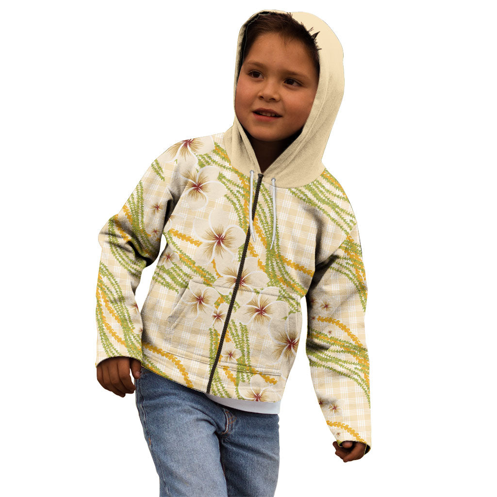 Melemele Ahiahia Hawai'i Palaka Plumeria Kid Hoodie Puakenikeni and Maile Lei LT9 - Polynesian Pride