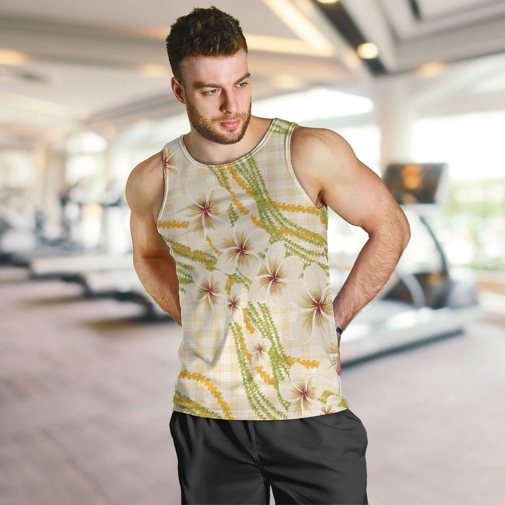 Melemele Ahiahia Hawai'i Palaka Plumeria Men Tank Top Puakenikeni and Maile Lei
