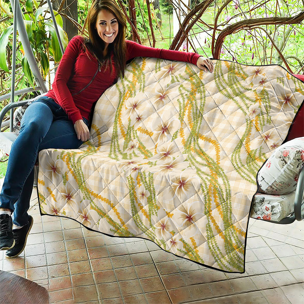 Melemele Ahiahia Hawai'i Palaka Plumeria Quilt Puakenikeni and Maile Lei