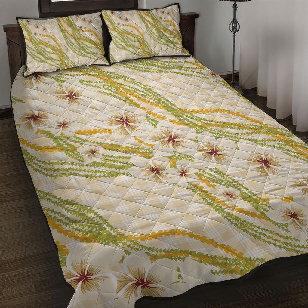 Melemele Ahiahia Hawai'i Palaka Plumeria Quilt Bed Set Puakenikeni and Maile Lei