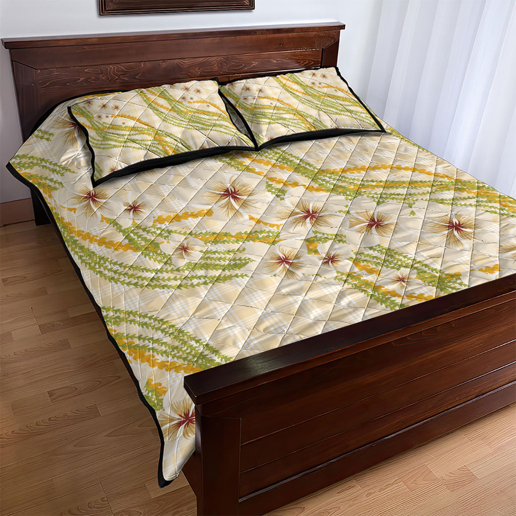 Melemele Ahiahia Hawai'i Palaka Plumeria Quilt Bed Set Puakenikeni and Maile Lei