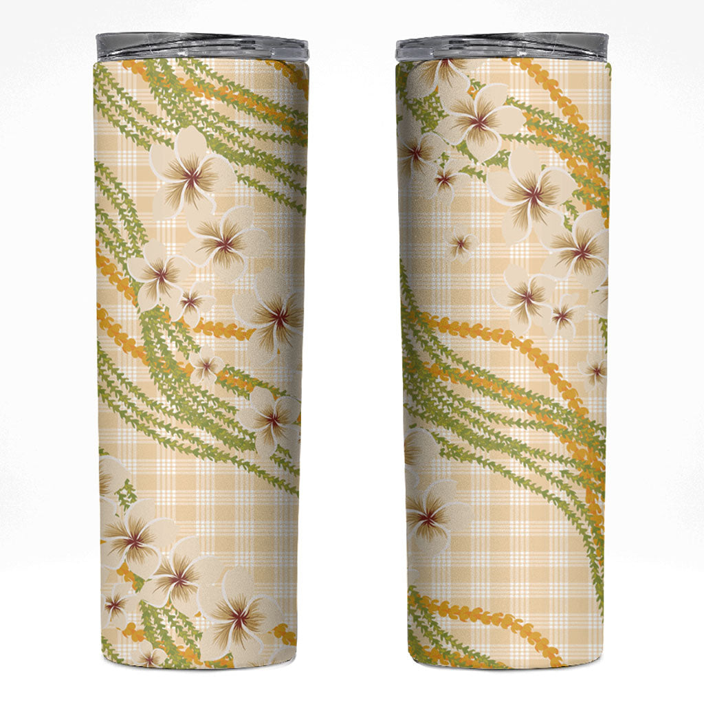 Melemele Ahiahia Hawai'i Palaka Plumeria Skinny Tumbler Puakenikeni and Maile Lei