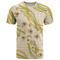 Melemele Ahiahia Hawai'i Palaka Plumeria T Shirt Puakenikeni and Maile Lei