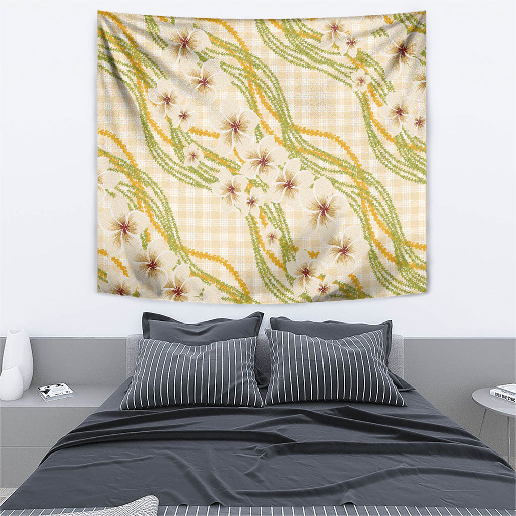 Melemele Ahiahia Hawai'i Palaka Plumeria Tapestry Puakenikeni and Maile Lei