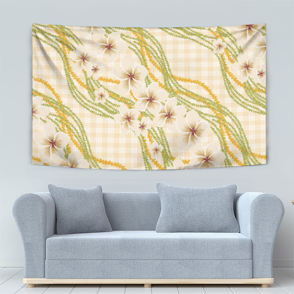 Melemele Ahiahia Hawai'i Palaka Plumeria Tapestry Puakenikeni and Maile Lei