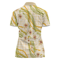 Melemele Ahiahia Hawai'i Palaka Plumeria Women Polo Shirt Puakenikeni and Maile Lei