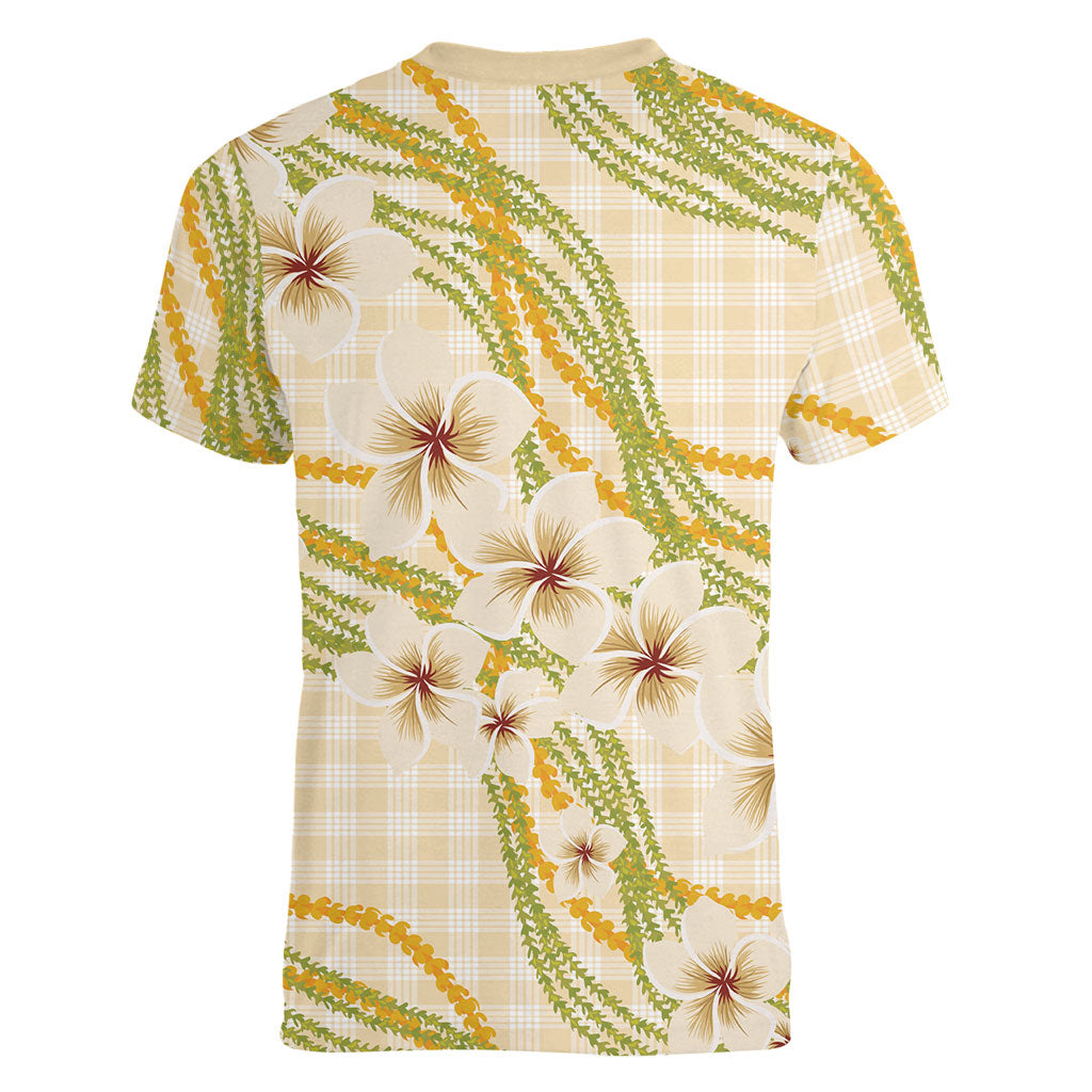 Melemele Ahiahia Hawai'i Palaka Plumeria Women V-Neck T-Shirt Puakenikeni and Maile Lei LT9 - Polynesian Pride