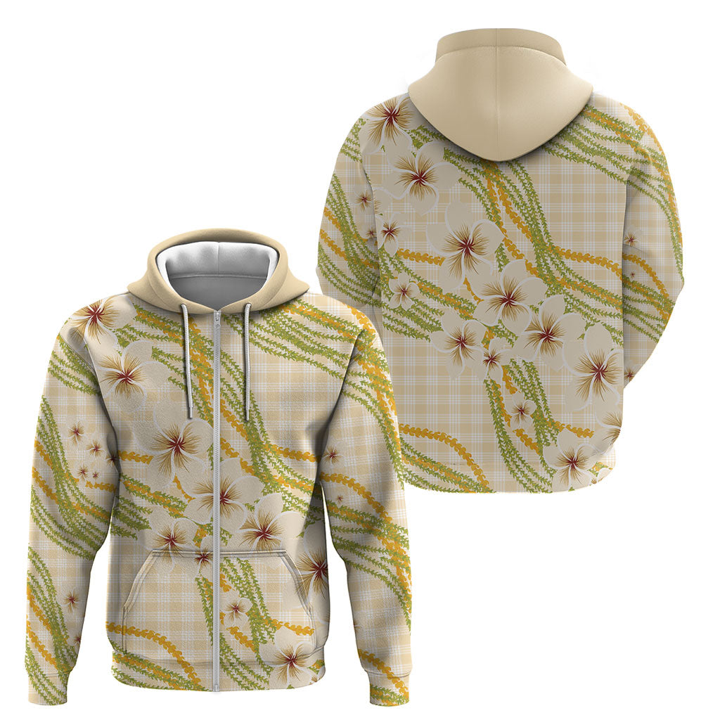 Melemele Ahiahia Hawai'i Palaka Plumeria Zip Hoodie Puakenikeni and Maile Lei