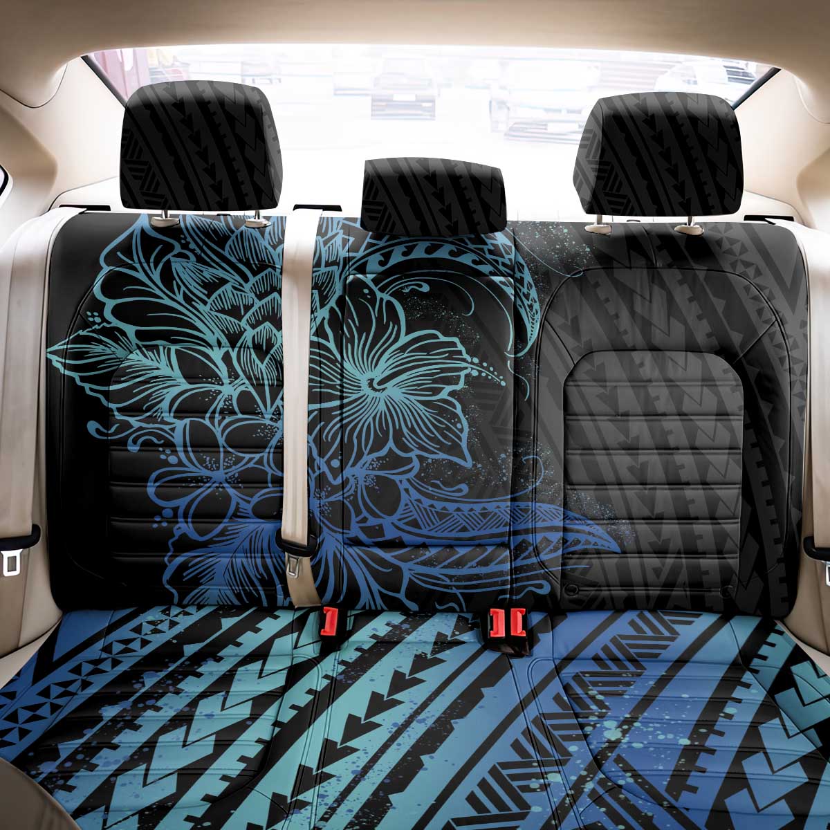 Floral Polynesian Hibiscus Tattoo Back Car Seat Cover Blue Gradient Style