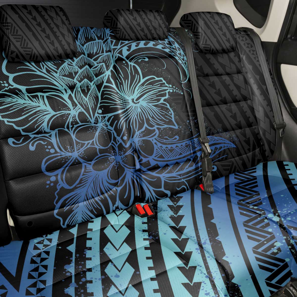 Floral Polynesian Hibiscus Tattoo Back Car Seat Cover Blue Gradient Style