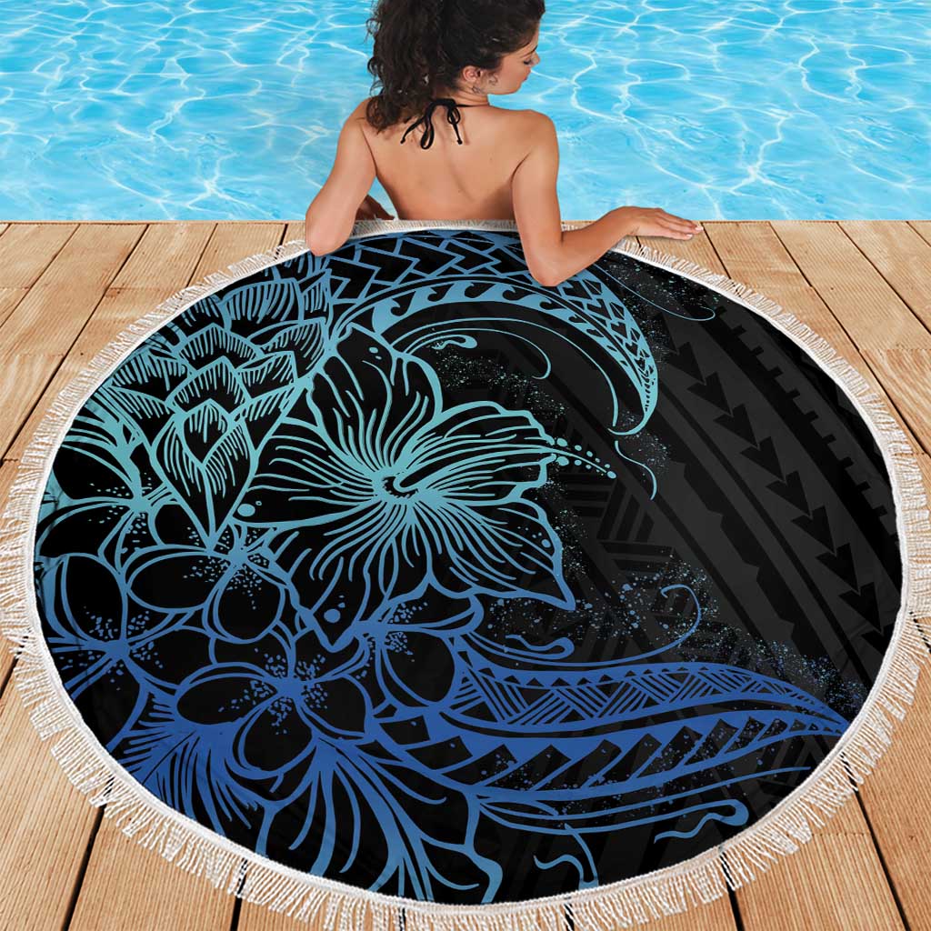 Floral Polynesian Hibiscus Tattoo Beach Blanket Blue Gradient Style LT9 - Polynesian Pride
