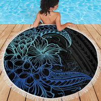 Floral Polynesian Hibiscus Tattoo Beach Blanket Blue Gradient Style LT9 - Polynesian Pride