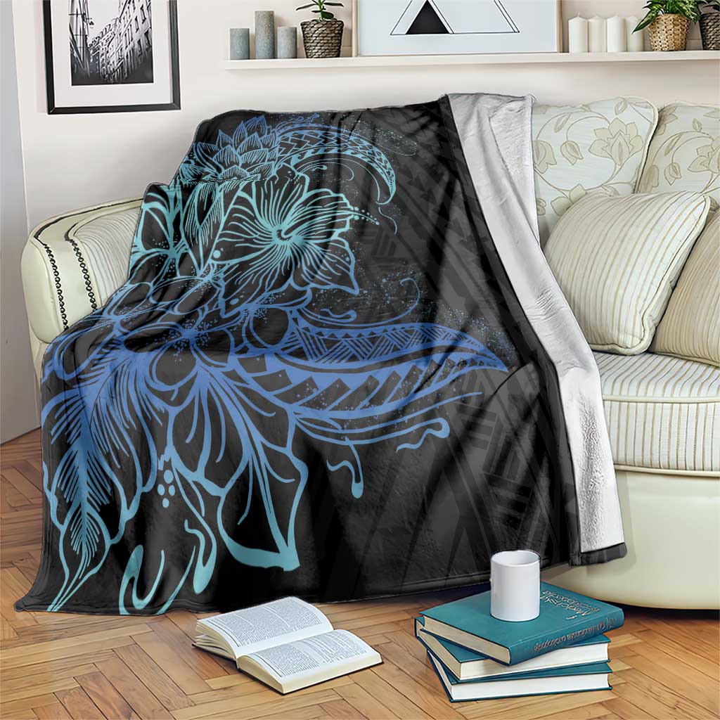 Floral Polynesian Hibiscus Tattoo Blanket Blue Gradient Style