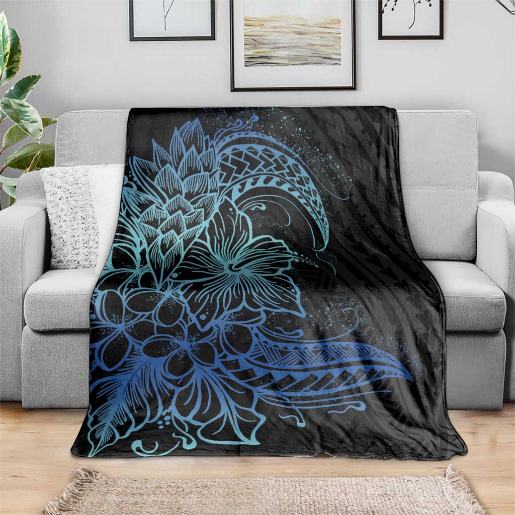 Floral Polynesian Hibiscus Tattoo Blanket Blue Gradient Style LT9 - Polynesian Pride