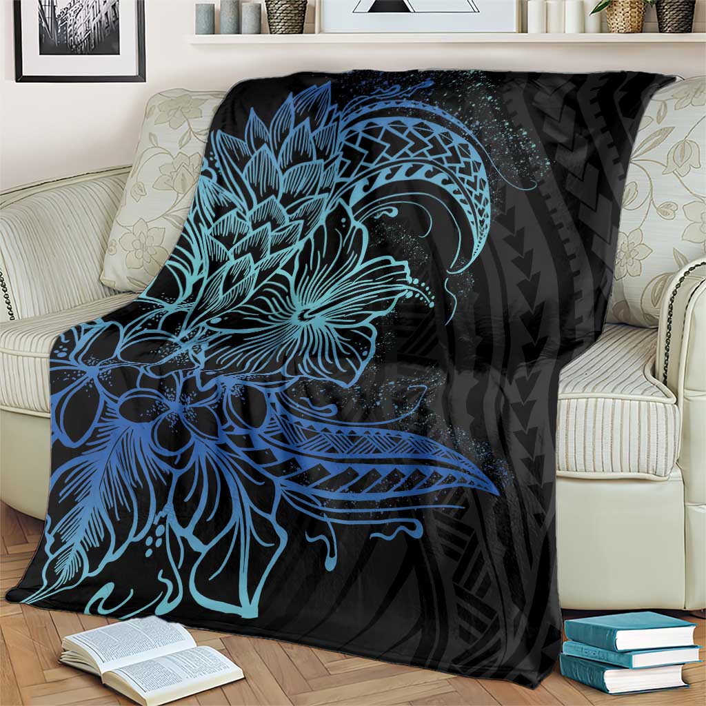 Floral Polynesian Hibiscus Tattoo Blanket Blue Gradient Style LT9 - Polynesian Pride