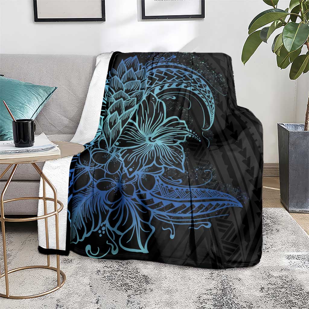 Floral Polynesian Hibiscus Tattoo Blanket Blue Gradient Style LT9 - Polynesian Pride