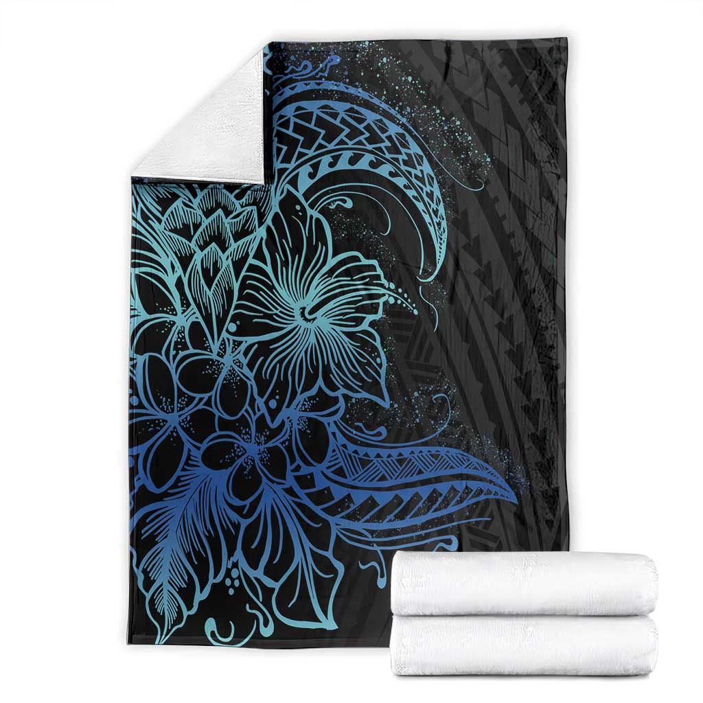 Floral Polynesian Hibiscus Tattoo Blanket Blue Gradient Style LT9 - Polynesian Pride