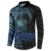 Floral Polynesian Hibiscus Tattoo Button Sweatshirt Blue Gradient Style LT9 - Polynesian Pride