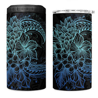 Floral Polynesian Hibiscus Tattoo Can Cooler Tumbler Blue Gradient Style