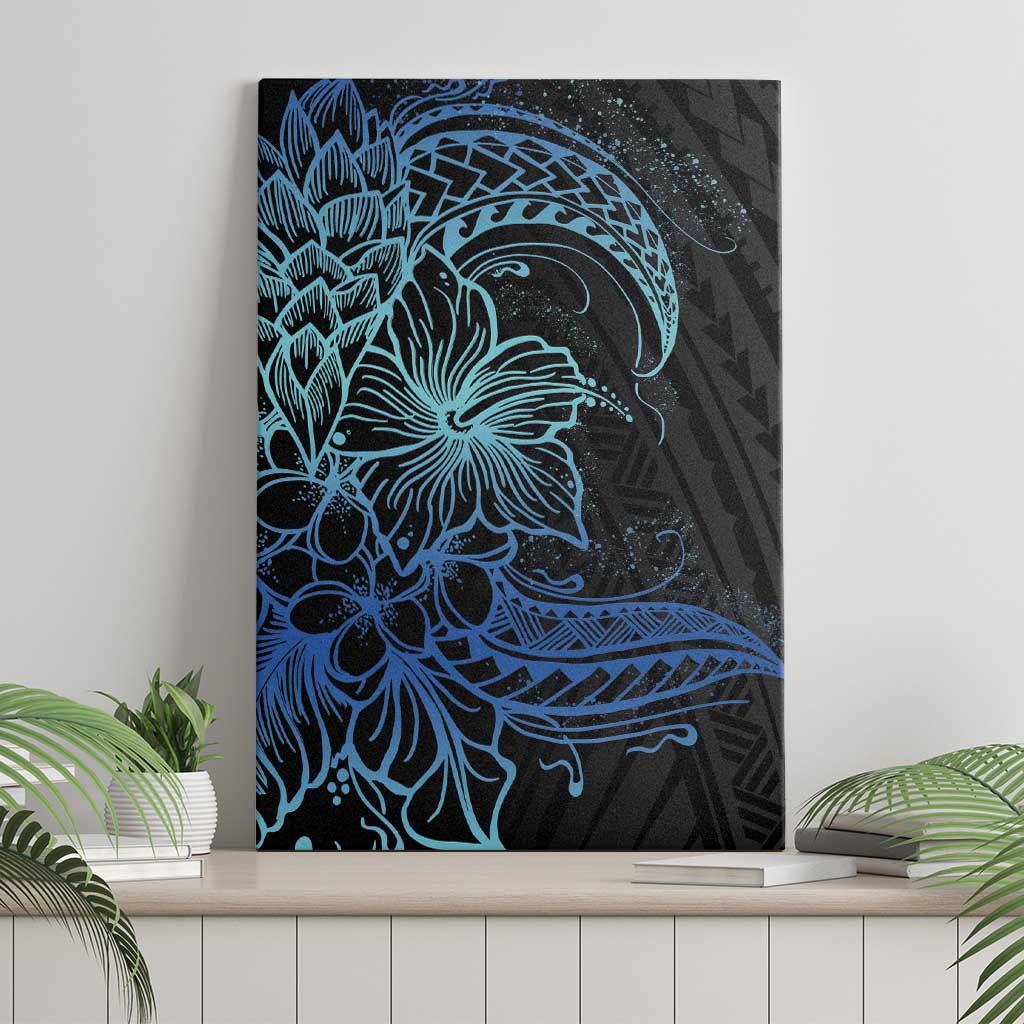 Floral Polynesian Hibiscus Tattoo Canvas Wall Art Blue Gradient Style LT9 - Polynesian Pride