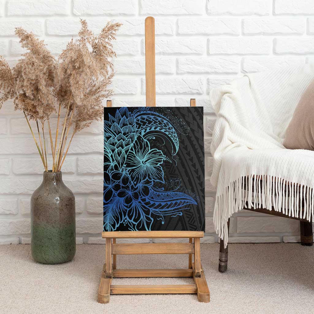 Floral Polynesian Hibiscus Tattoo Canvas Wall Art Blue Gradient Style LT9 - Polynesian Pride