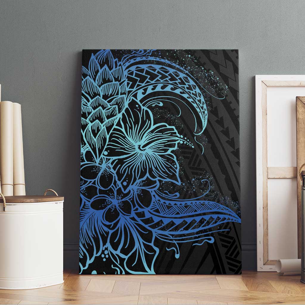 Floral Polynesian Hibiscus Tattoo Canvas Wall Art Blue Gradient Style LT9 - Polynesian Pride