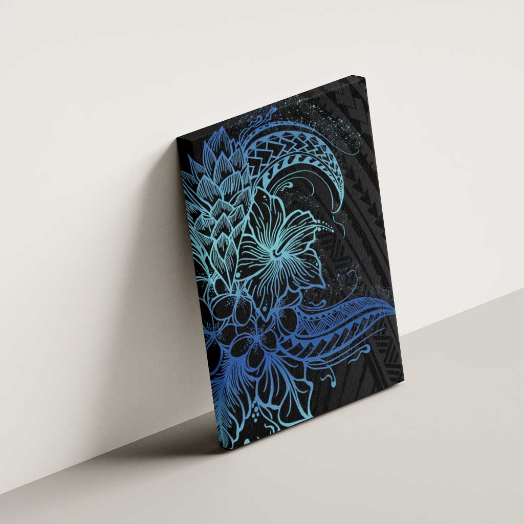 Floral Polynesian Hibiscus Tattoo Canvas Wall Art Blue Gradient Style LT9 - Polynesian Pride