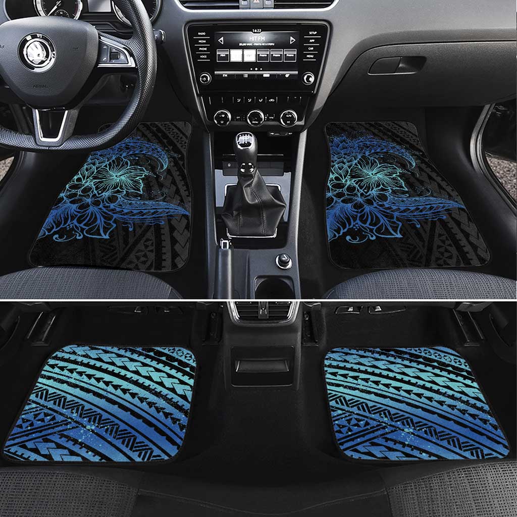 Floral Polynesian Hibiscus Tattoo Car Mats Blue Gradient Style