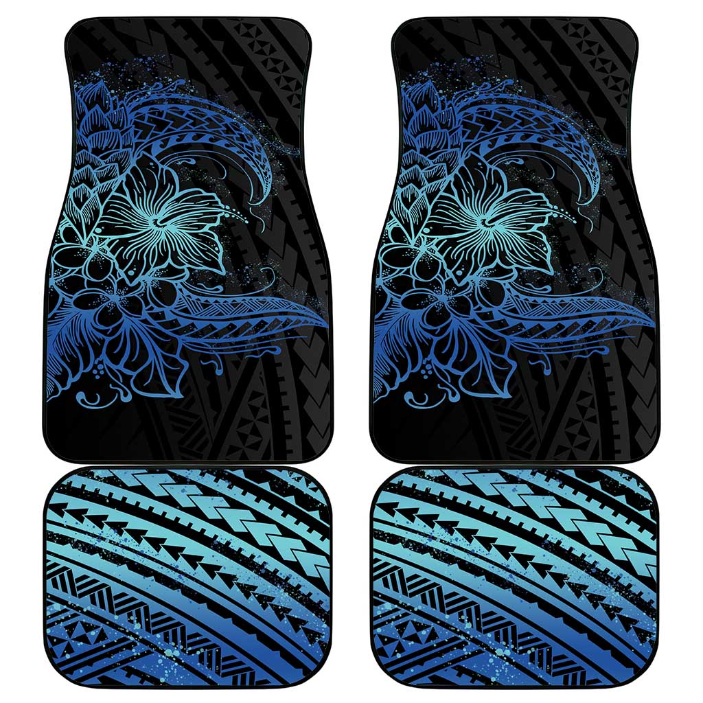 Floral Polynesian Hibiscus Tattoo Car Mats Blue Gradient Style LT9 - Polynesian Pride