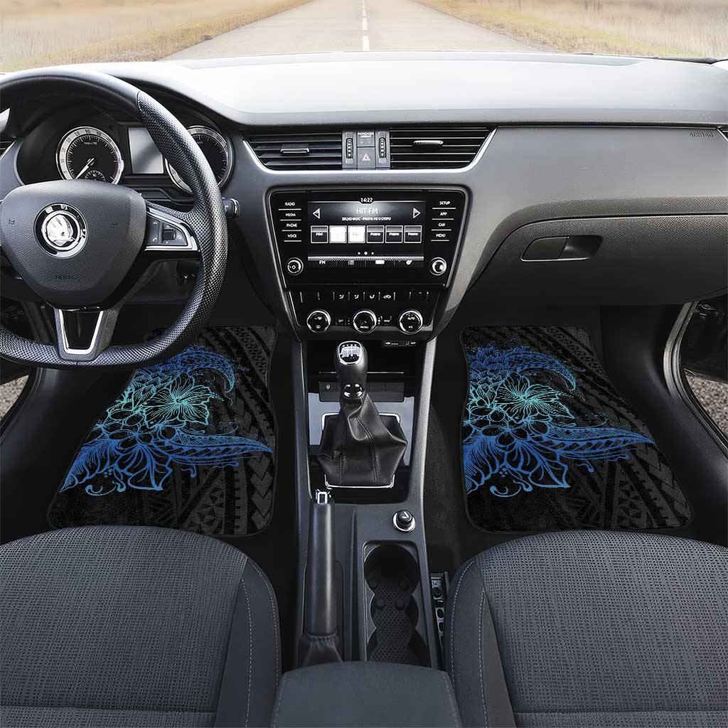 Floral Polynesian Hibiscus Tattoo Car Mats Blue Gradient Style LT9 Set 2pcs - Front Blue - Polynesian Pride