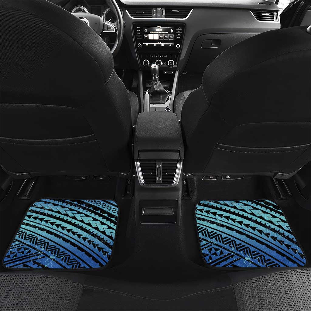 Floral Polynesian Hibiscus Tattoo Car Mats Blue Gradient Style LT9 Set 2pcs - Back Blue - Polynesian Pride