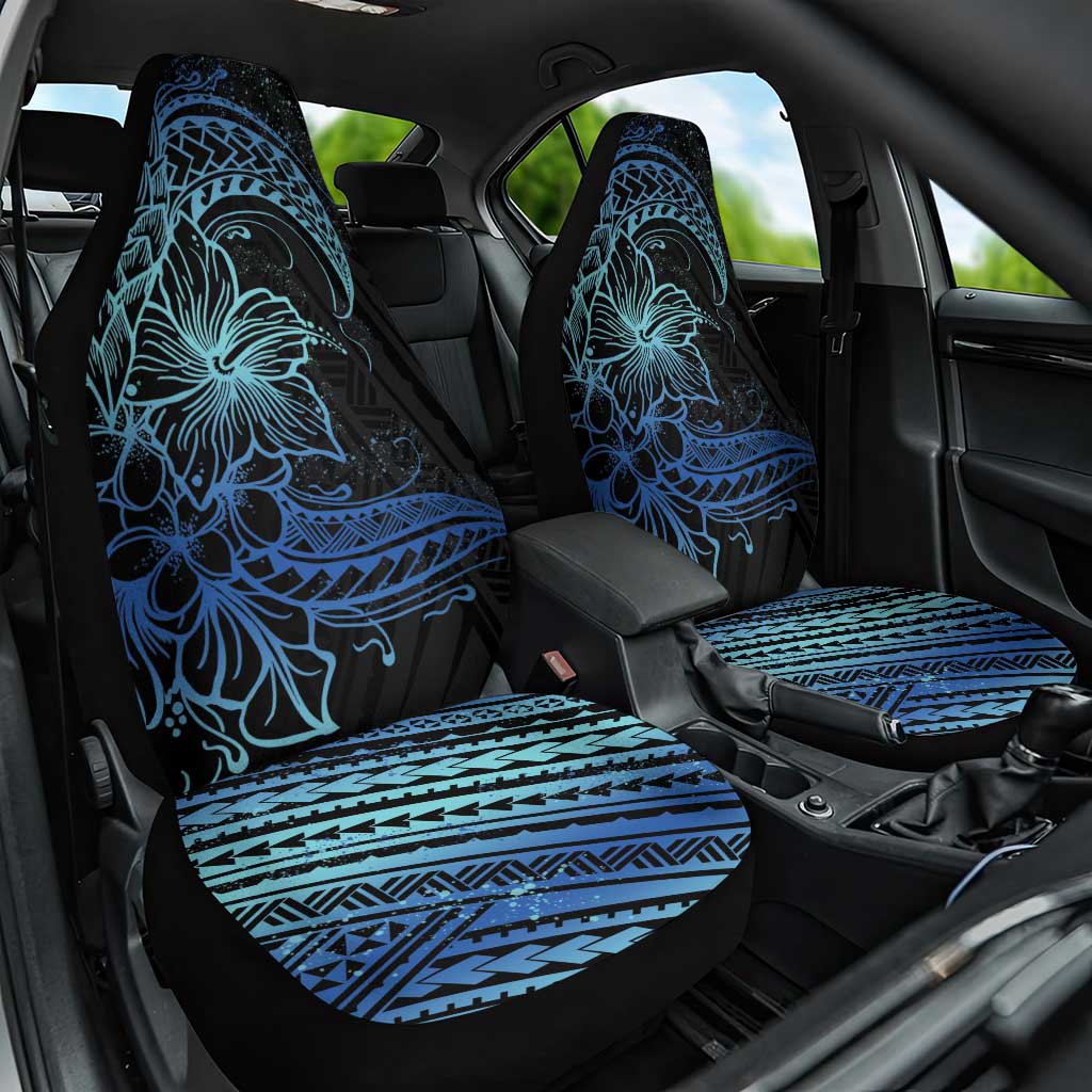 Floral Polynesian Hibiscus Tattoo Car Seat Cover Blue Gradient Style