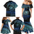 Floral Polynesian Hibiscus Tattoo Family Matching Mermaid Dress and Hawaiian Shirt Blue Gradient Style