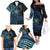 Floral Polynesian Hibiscus Tattoo Family Matching Off The Shoulder Long Sleeve Dress and Hawaiian Shirt Blue Gradient Style