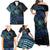 Floral Polynesian Hibiscus Tattoo Family Matching Off Shoulder Maxi Dress and Hawaiian Shirt Blue Gradient Style