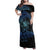 Floral Polynesian Hibiscus Tattoo Family Matching Off Shoulder Maxi Dress and Hawaiian Shirt Blue Gradient Style