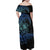 Floral Polynesian Hibiscus Tattoo Family Matching Off Shoulder Maxi Dress and Hawaiian Shirt Blue Gradient Style