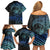 Floral Polynesian Hibiscus Tattoo Family Matching Off Shoulder Short Dress and Hawaiian Shirt Blue Gradient Style