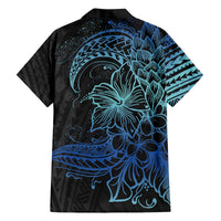 Floral Polynesian Hibiscus Tattoo Family Matching Puletasi and Hawaiian Shirt Blue Gradient Style LT9 - Polynesian Pride